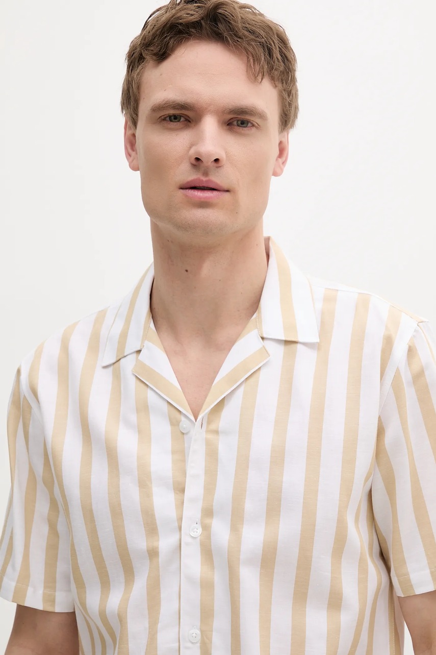 Πουκάμισο με μείγμα από λινό Lindbergh χρώμα: μπεζ φωτογραφία