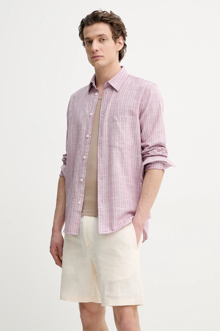 Samsoe Samsoe camasa din amestec de in LIAM culoarea roz, cu guler clasic, regular, M22100012