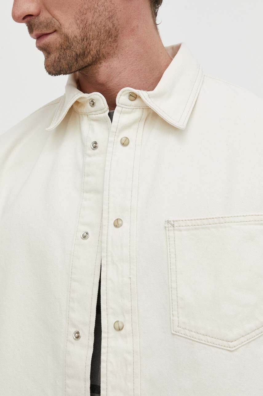 Τζιν πουκάμισο Samsoe Samsoe ανδρικό, χρώμα: μπεζ φωτογραφία