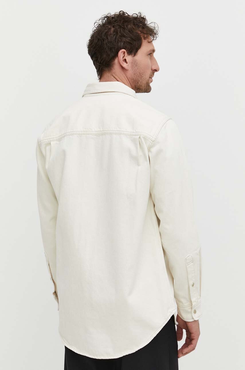 Τζιν πουκάμισο Samsoe Samsoe ανδρικό, χρώμα: μπεζ φωτογραφία