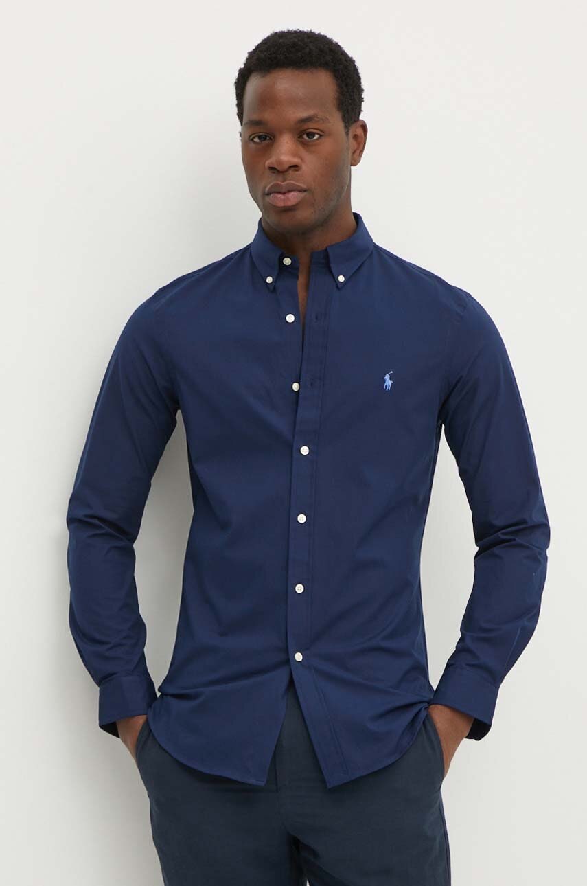 Levně Košile Polo Ralph Lauren pánská, tmavomodrá barva, slim, s límečkem button-down
