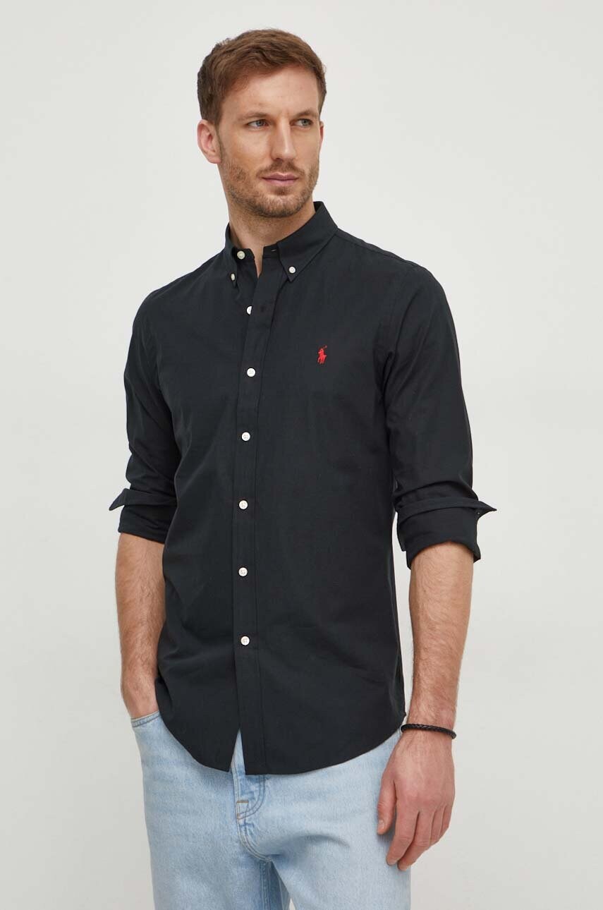 Levně Košile Polo Ralph Lauren pánská, černá barva, slim, s límečkem button-down, 710928254