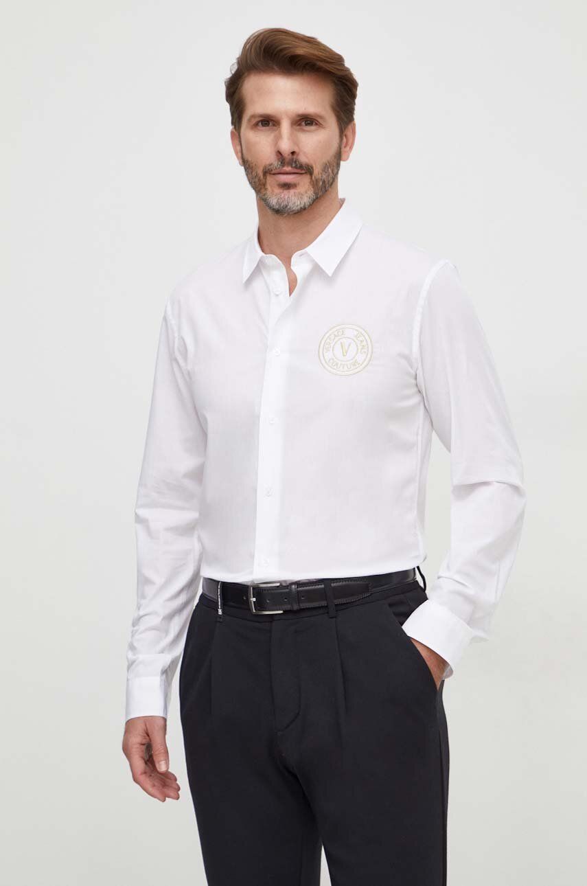 E-shop Košile Versace Jeans Couture pánská, bílá barva, slim, s klasickým límcem, 76GALYS2 CN002