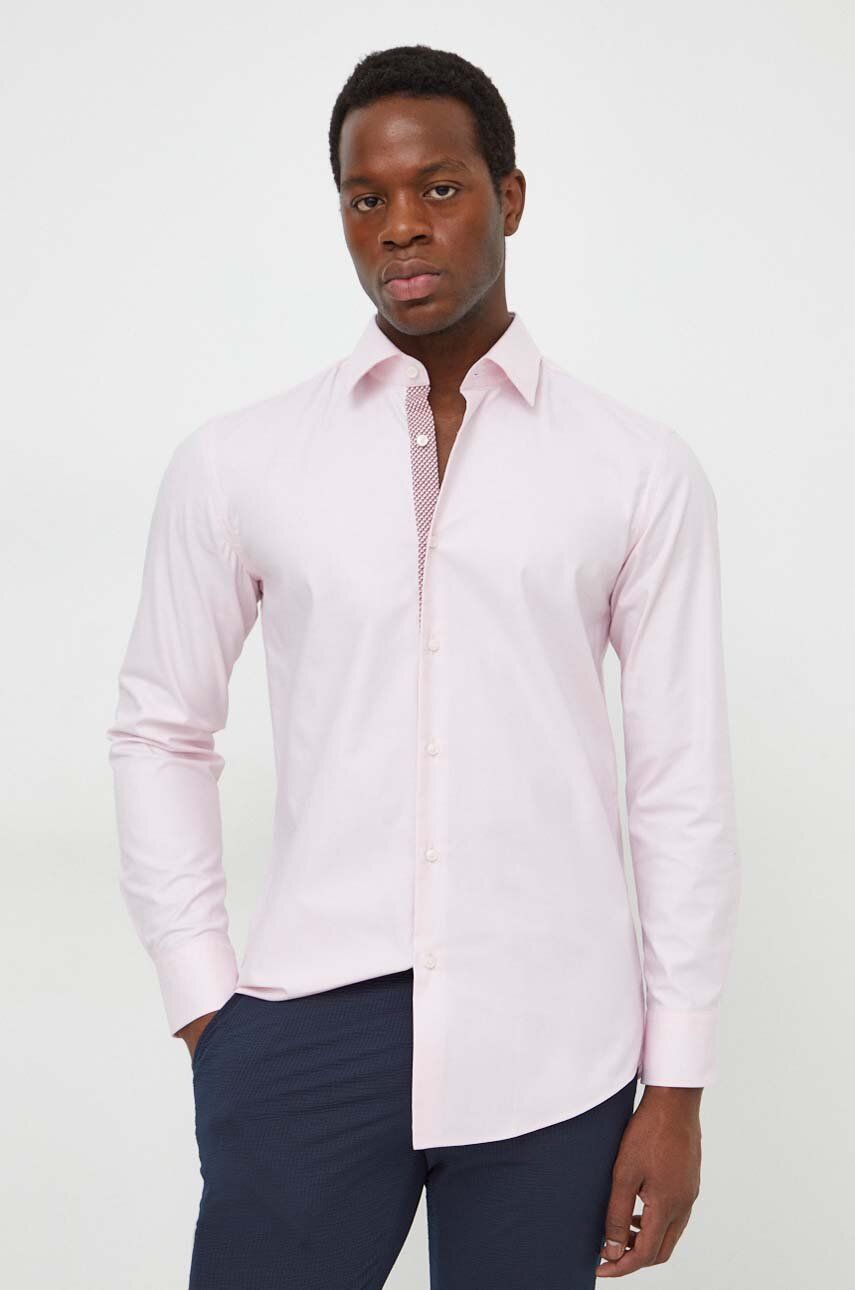 BOSS cămașă bărbați, culoarea roz, cu guler clasic, slim 50512824