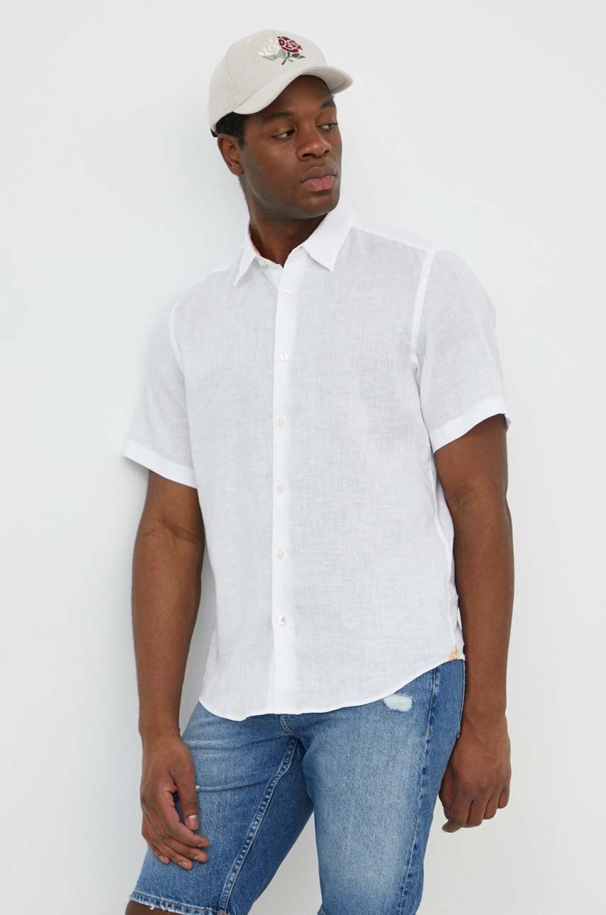 BOSS cămașă de in culoarea alb, cu guler clasic, regular 50515156