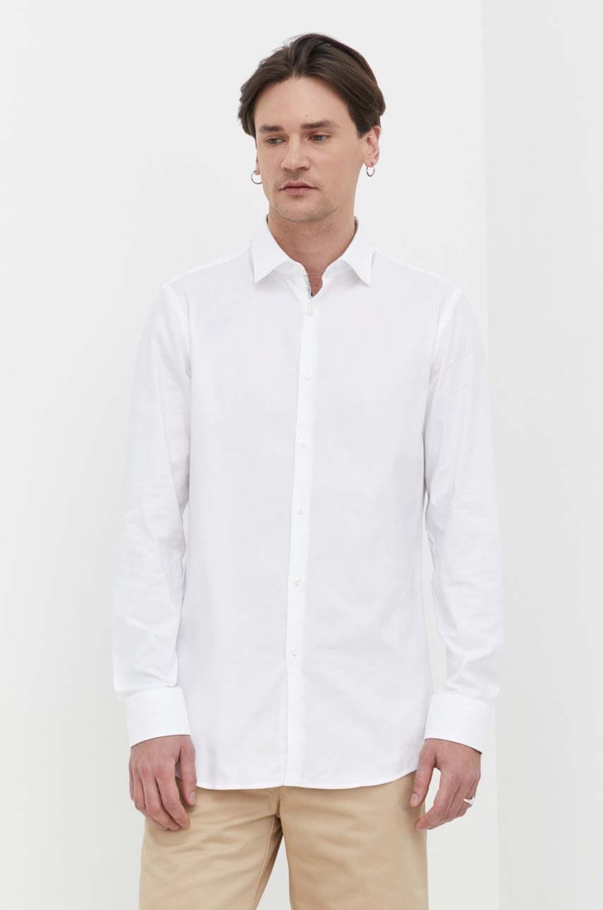 HUGO cămașă din bumbac bărbați, culoarea alb, cu guler clasic, slim 50513916