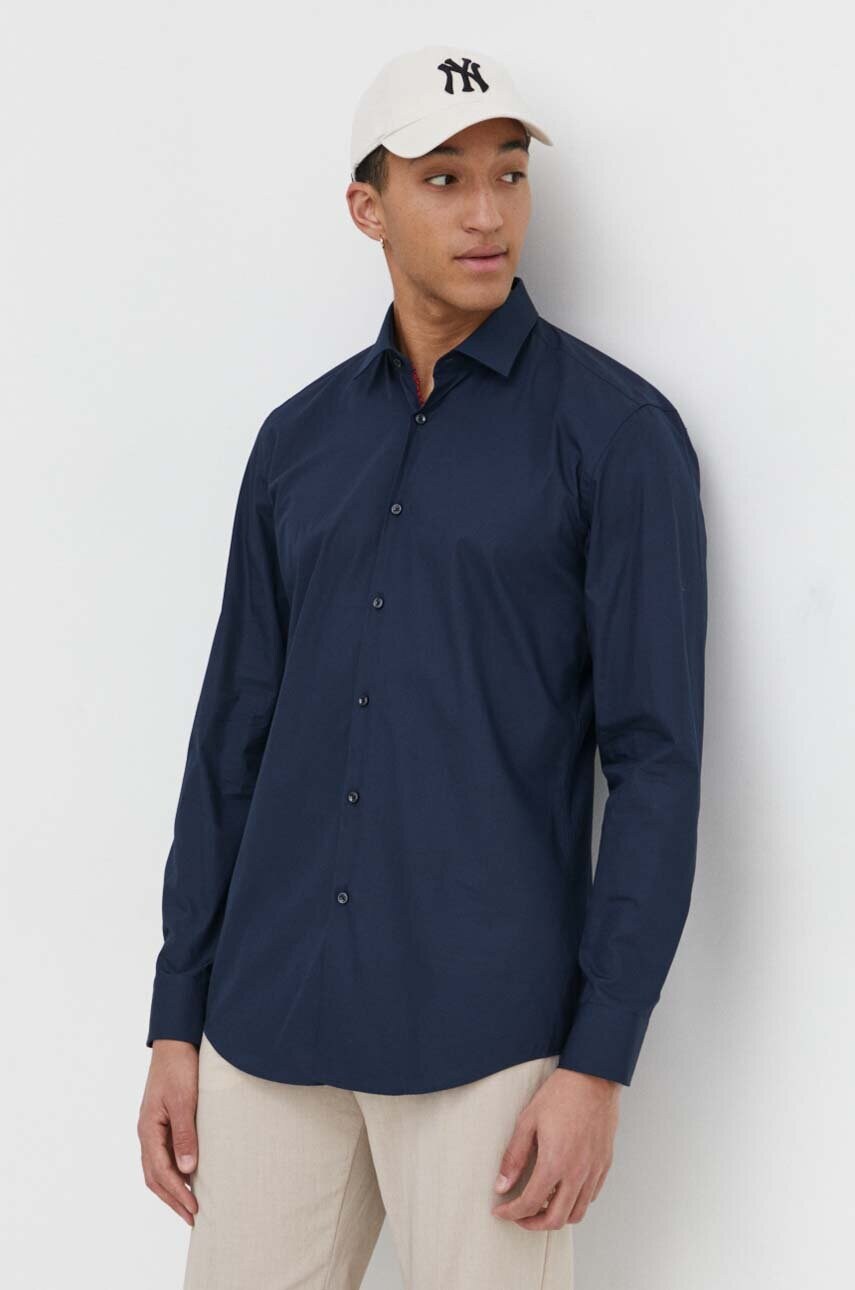 HUGO camasa din bumbac barbati, culoarea bleumarin, cu guler clasic, slim 50513932