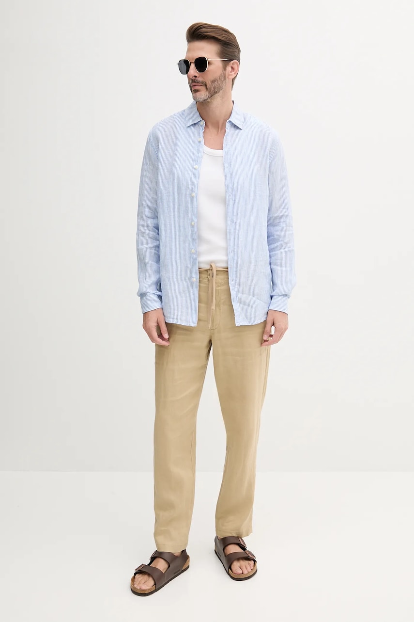 Льняная рубашка United Colors of Benetton цвет чёрный regular классический воротник Льняная рубашка United Colors of Benetton цвет чёрный regular классический воротник
