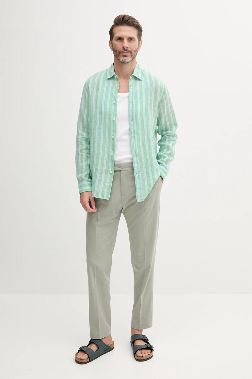 Льняная рубашка United Colors of Benetton цвет чёрный regular классический воротник Льняная рубашка United Colors of Benetton цвет чёрный regular классический воротник