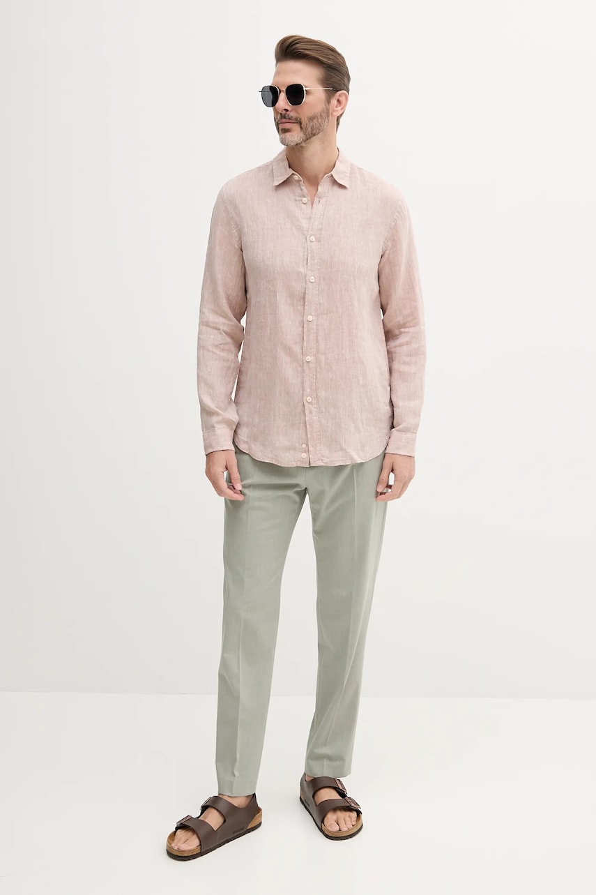 Льняная рубашка United Colors of Benetton цвет чёрный regular классический воротник Льняная рубашка United Colors of Benetton цвет чёрный regular классический воротник