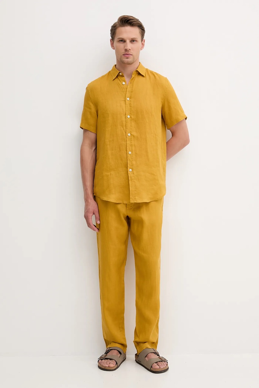 Льняная рубашка United Colors of Benetton цвет белый regular классический воротник 5BKU5QJH8