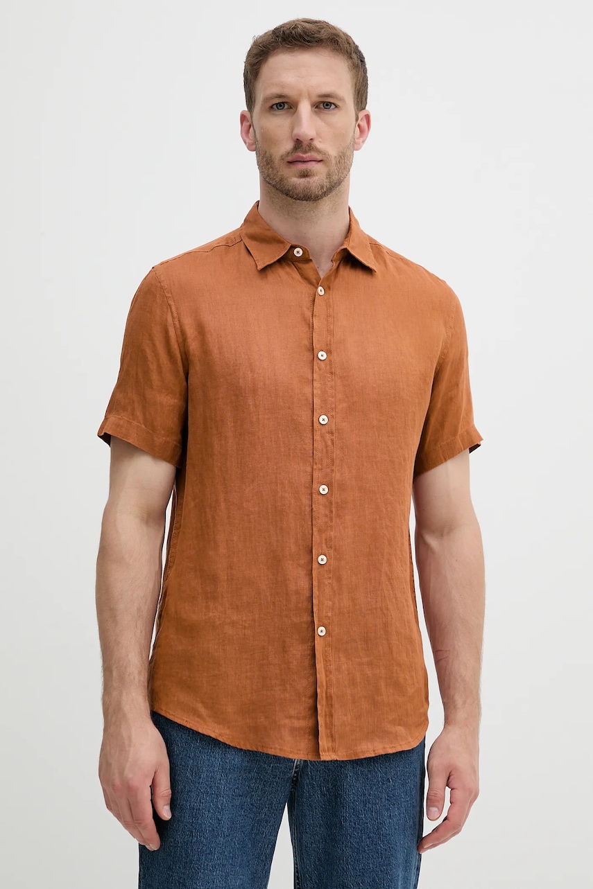 United Colors of Benetton cămașă de in culoarea alb, cu guler clasic, regular, 5BKU5QJH8