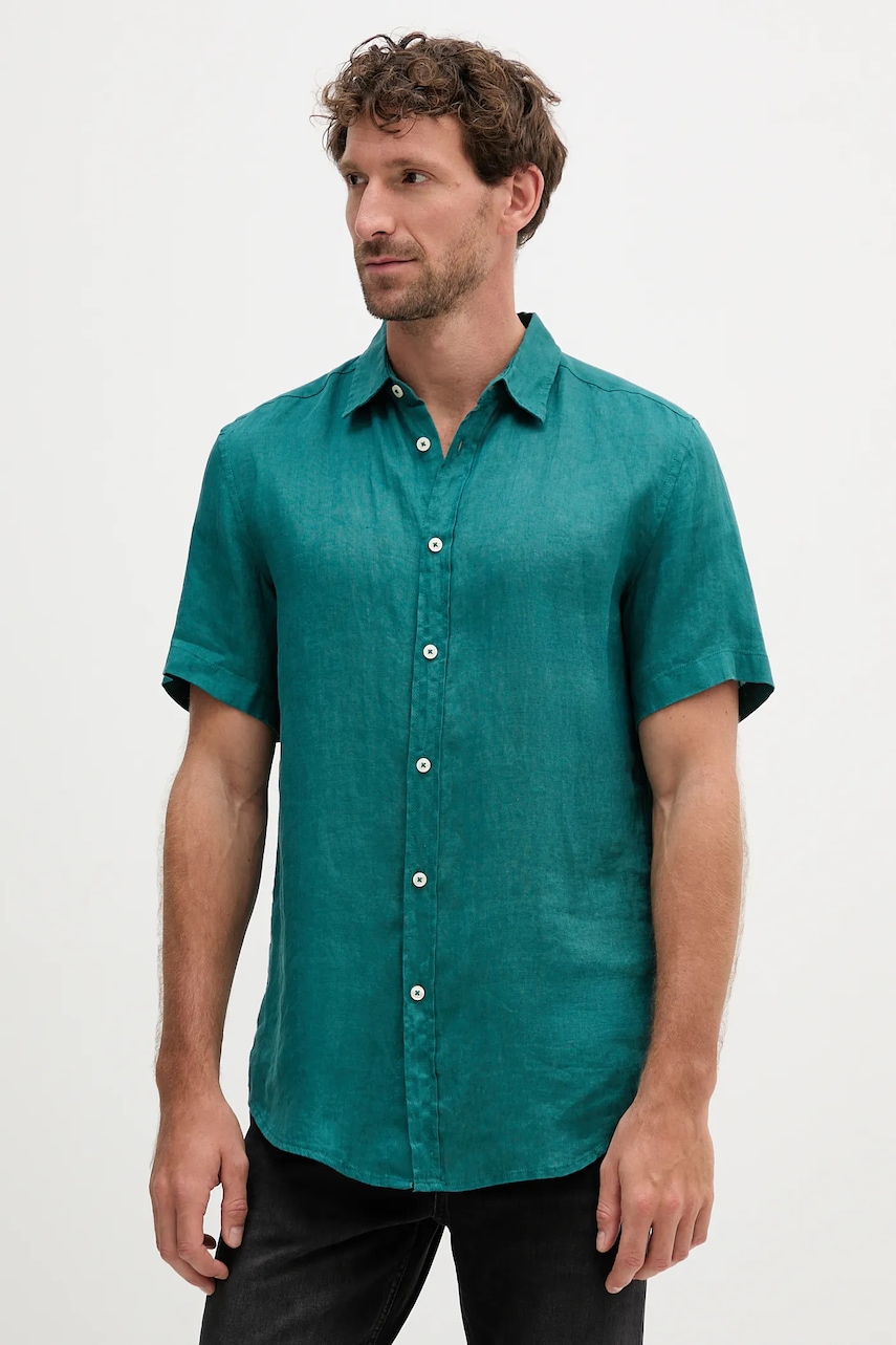 United Colors of Benetton cămașă de in culoarea alb, cu guler clasic, regular, 5BKU5QJH8