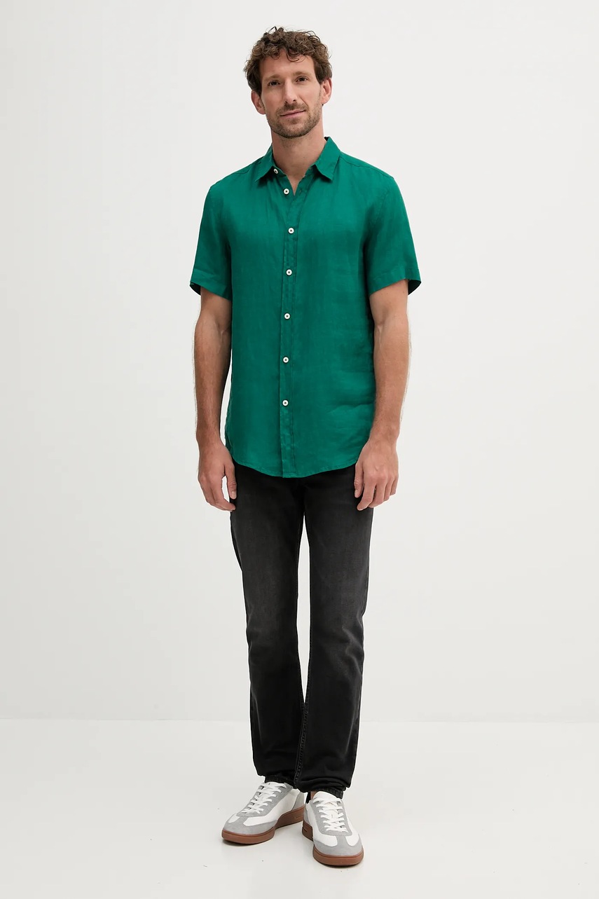 Льняная рубашка United Colors of Benetton цвет белый regular классический воротник 5BKU5QJH8