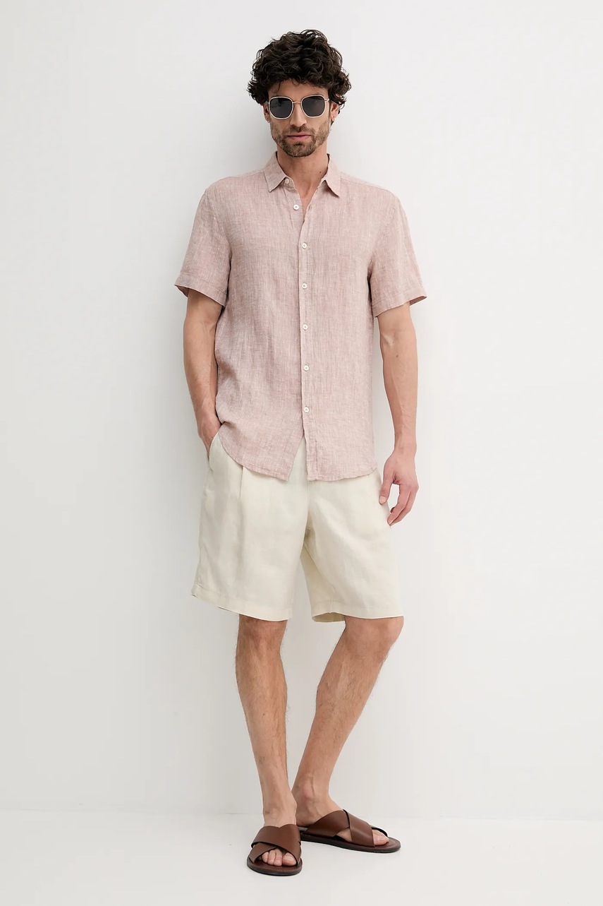 Льняная рубашка United Colors of Benetton цвет белый regular классический воротник