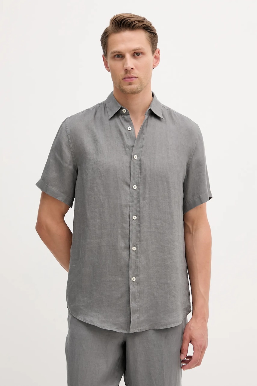 United Colors of Benetton cămașă de in culoarea alb, cu guler clasic, regular, 5BKU5QJH8