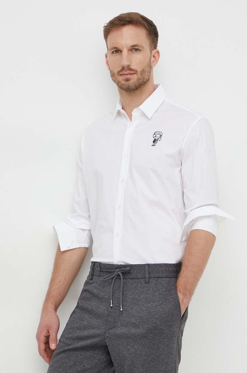 Levně Košile Karl Lagerfeld pánská, bílá barva, regular, s klasickým límcem