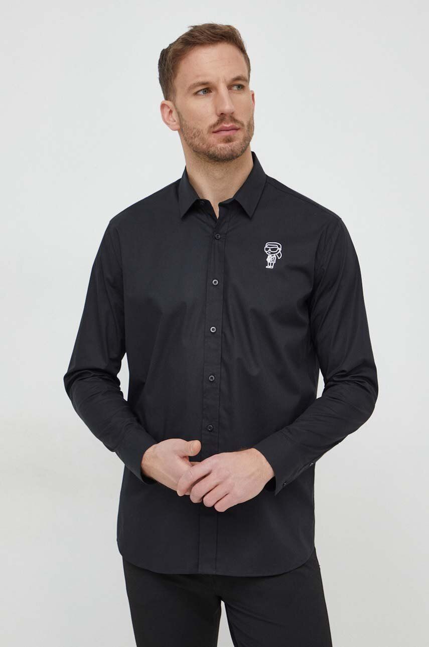 Levně Košile Karl Lagerfeld pánská, černá barva, regular, s klasickým límcem