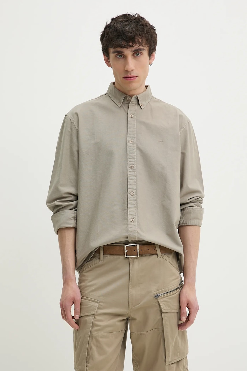 Levi's camasa din bumbac barbati, culoarea bej, cu guler button-down, relaxed Levi's camasa din bumbac barbati, culoarea bej, cu guler button-down, relaxed