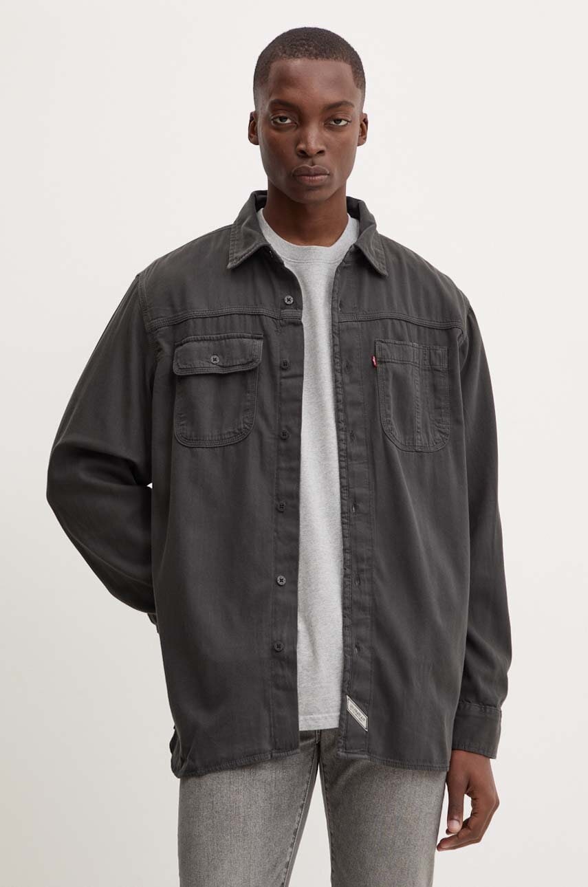 Levi's camasa jeans barbati, culoarea negru, cu guler clasic, relaxed Levi's camasa jeans barbati, culoarea negru, cu guler clasic, relaxed