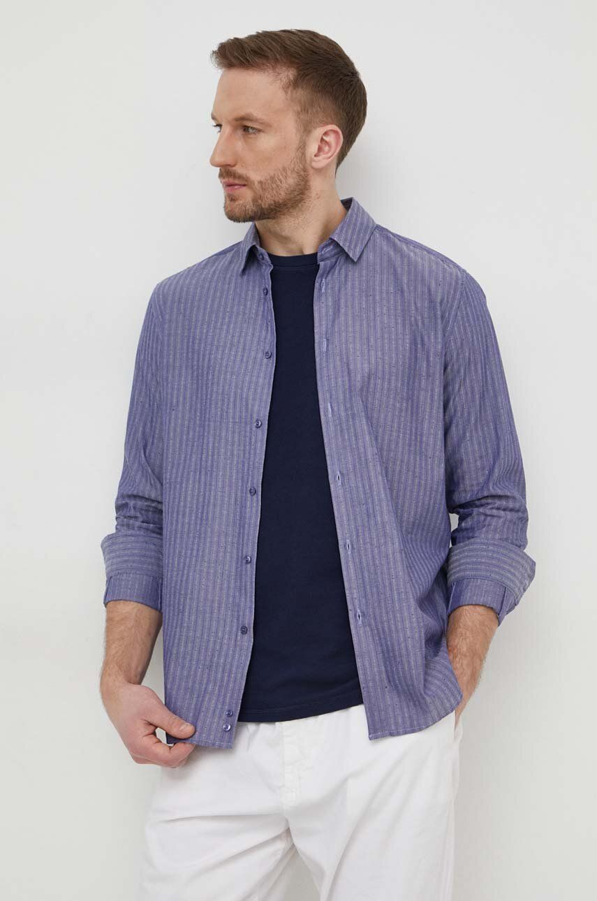 Košile Sisley pánská, tmavomodrá barva, regular, s klasickým límcem