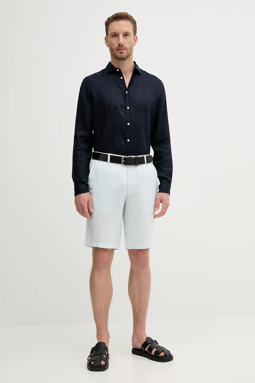 Льняная рубашка Sisley цвет белый regular 5BKUSQ029