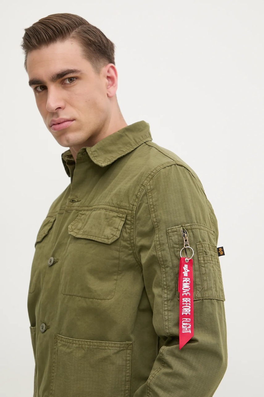 Βαμβακερό πουκάμισο Alpha Industries Color Block ανδρικό, χρώμα: πράσινο, 146110 φωτογραφία