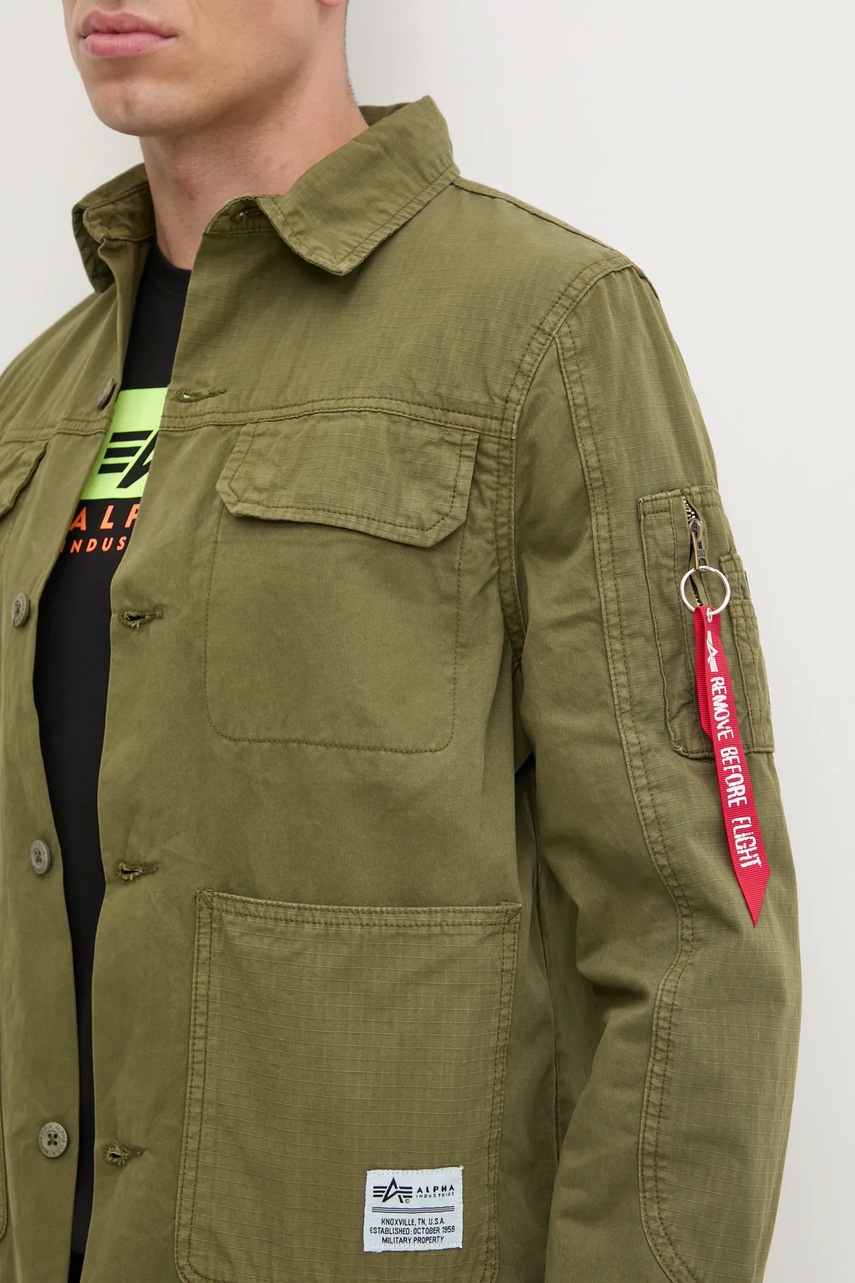 Βαμβακερό πουκάμισο Alpha Industries Color Block ανδρικό, χρώμα: πράσινο, 146110 φωτογραφία