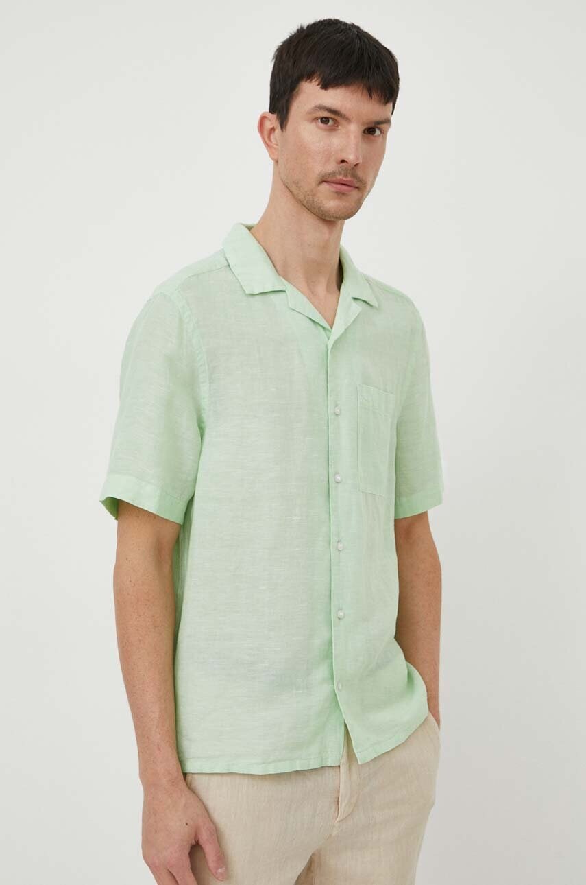 Levně Lněná košile Calvin Klein zelená barva, regular, K10K109521