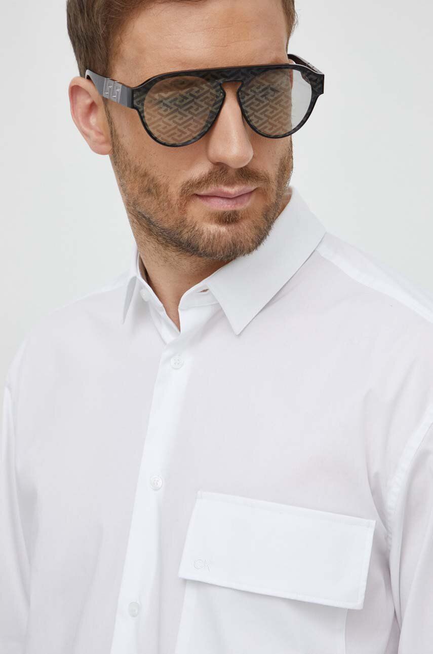 Levně Košile Calvin Klein pánská, bílá barva, relaxed, s klasickým límcem