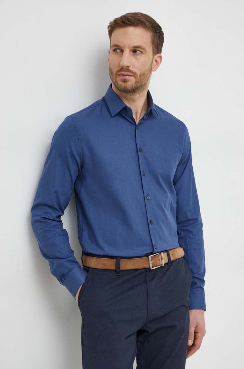 Levně Košile Calvin Klein pánská, tmavomodrá barva, slim, s klasickým límcem, K10K112592
