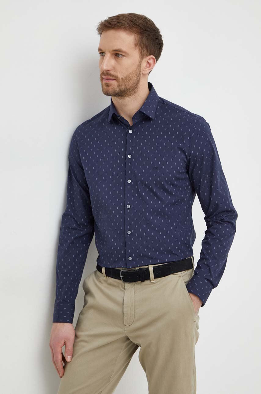 Košile Calvin Klein pánská, tmavomodrá barva, slim, s klasickým límcem, K10K112593