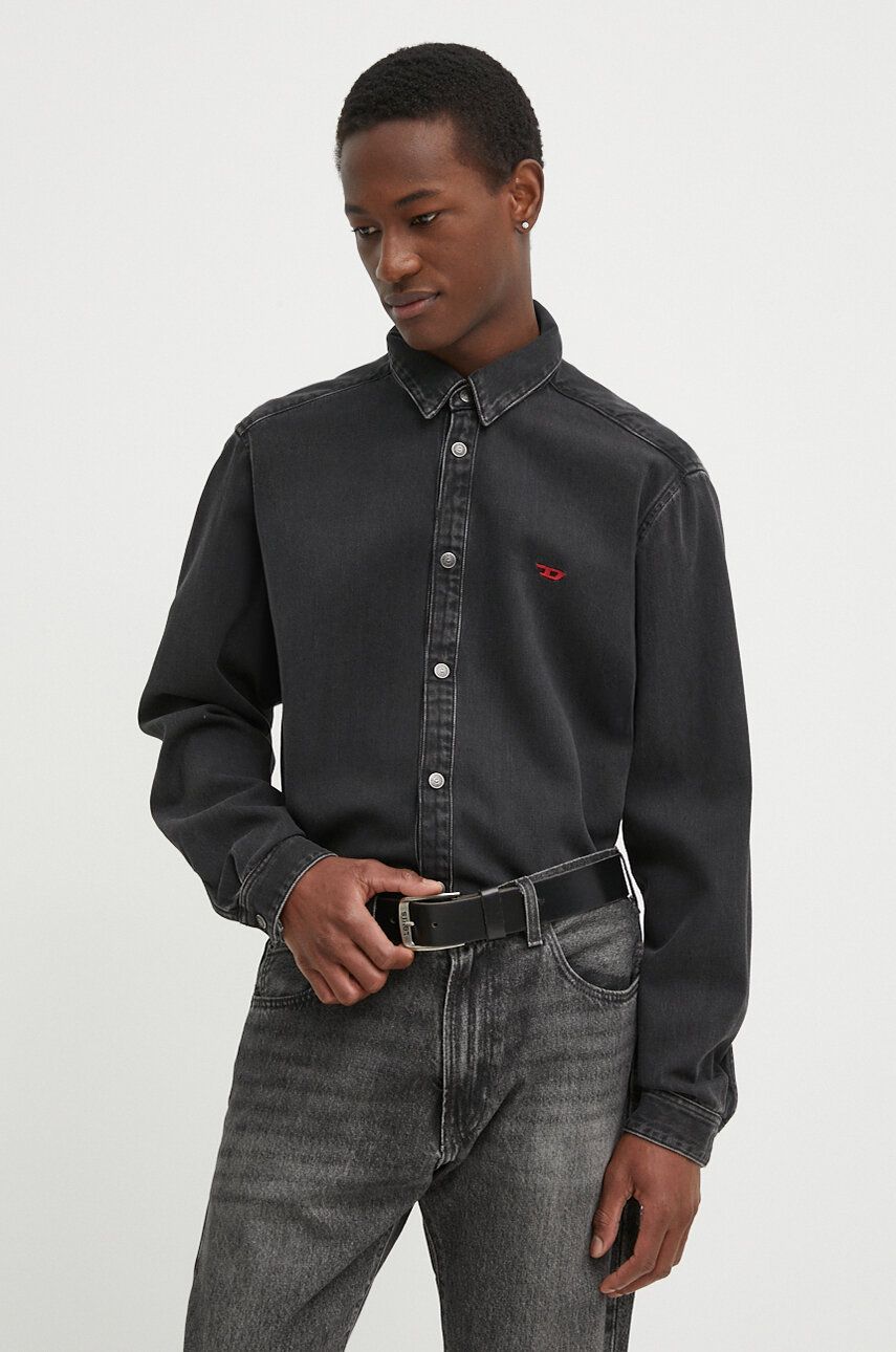 Diesel camasa jeans D-SIMPLY CAMICIA barbati, culoarea negru, cu guler clasic, regular, A03534.068KE