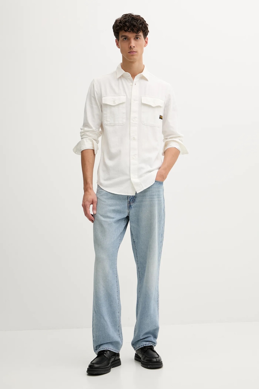 Хлопковая рубашка G-Star Raw цвет зелёный regular классический воротник Хлопковая рубашка G-Star Raw цвет зелёный regular классический воротник