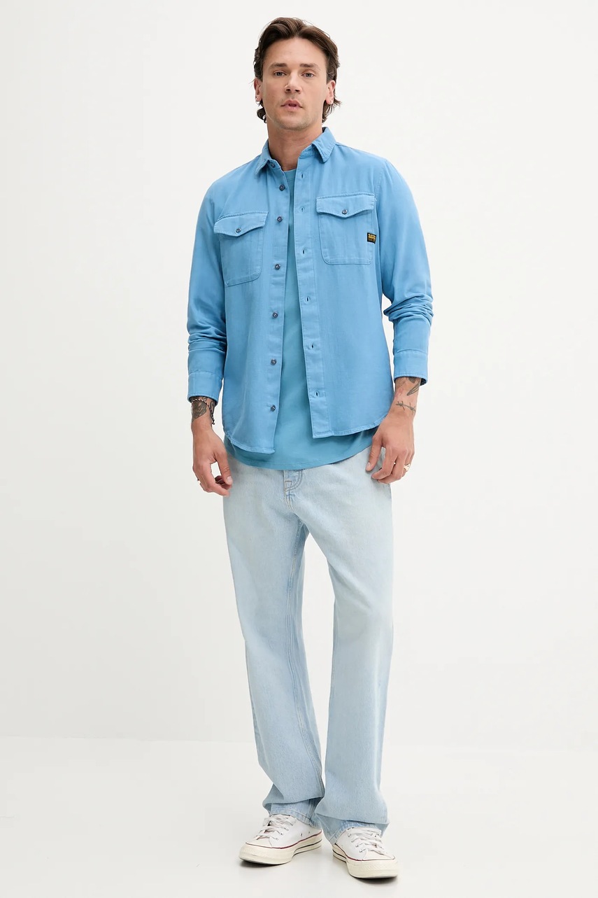 Хлопковая рубашка G-Star Raw цвет зелёный regular классический воротник
