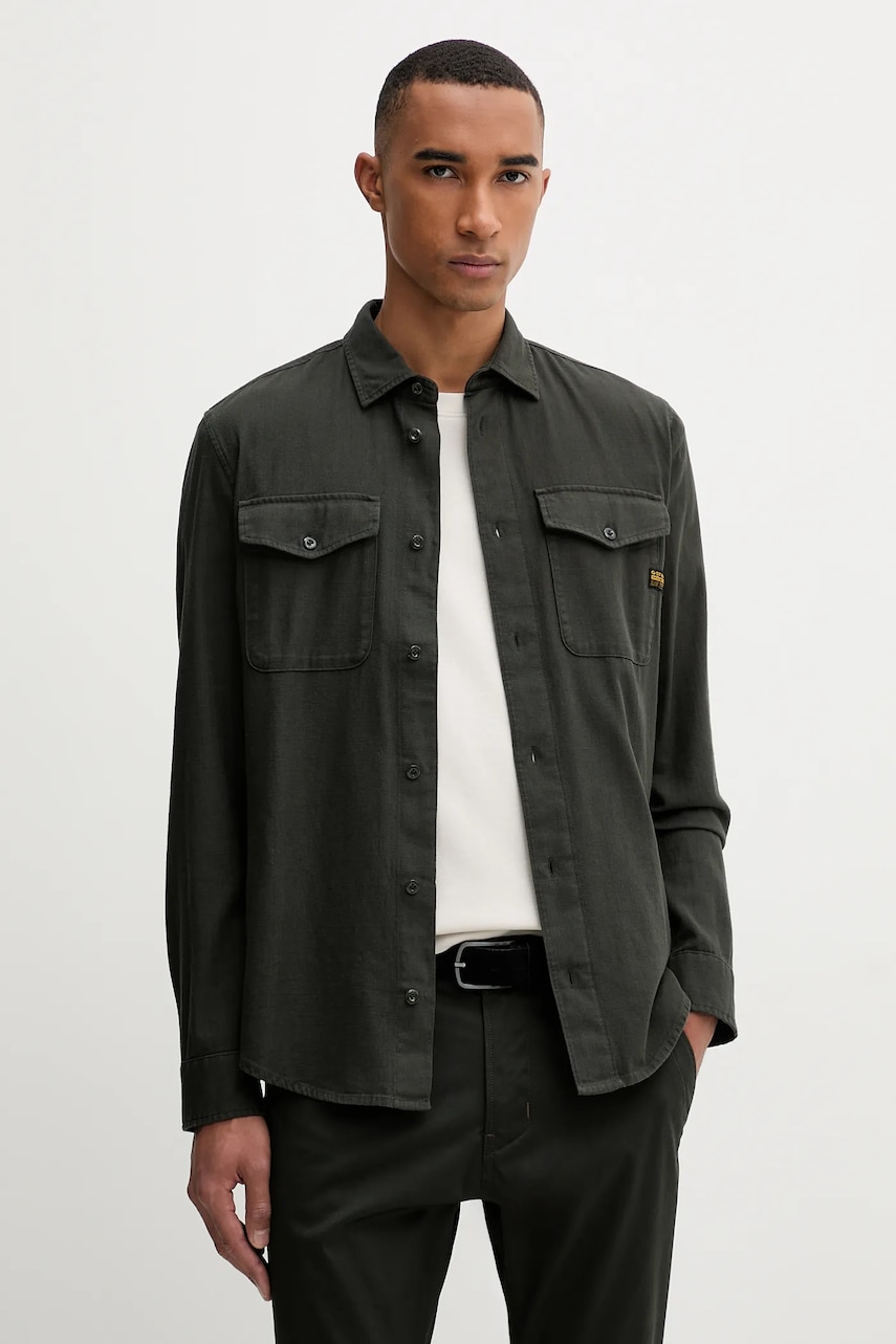 Levně Bavlněná košile G-Star Raw pánská, zelená barva, regular, s klasickým límcem