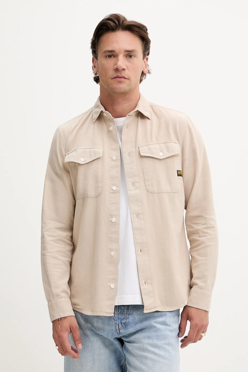 G-Star Raw camasa din bumbac culoarea verde, cu guler clasic, regular