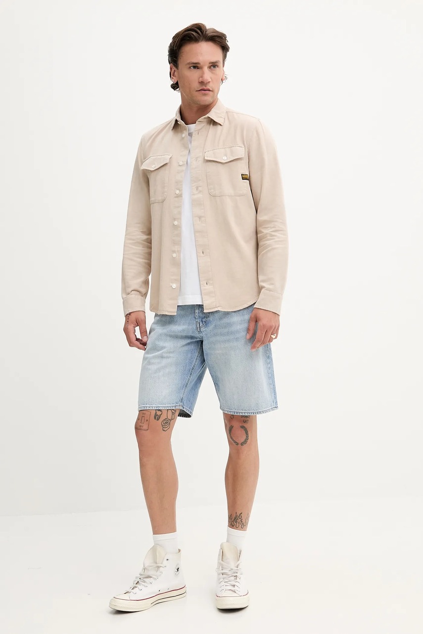 Хлопковая рубашка G-Star Raw цвет зелёный regular классический воротник