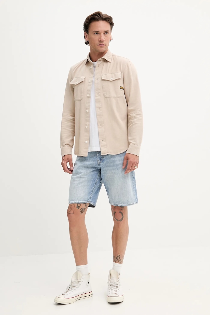 Хлопковая рубашка G-Star Raw цвет зелёный regular классический воротник Хлопковая рубашка G-Star Raw цвет зелёный regular классический воротник