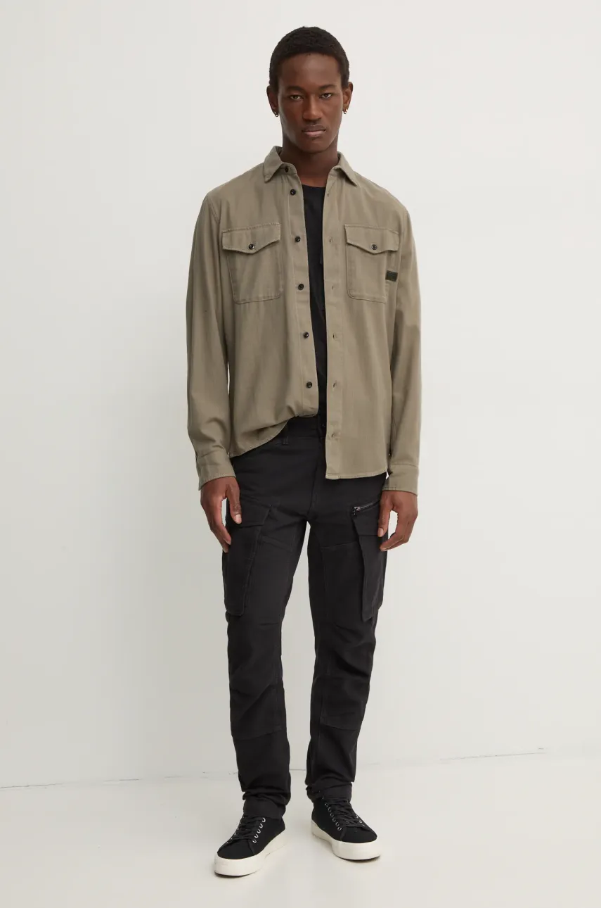Хлопковая рубашка G-Star Raw мужская цвет зелёный regular классический воротник Хлопковая рубашка G-Star Raw мужская цвет зелёный regular классический воротник