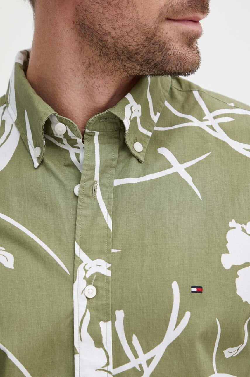 Βαμβακερό πουκάμισο Tommy Hilfiger ανδρικό, χρώμα: πράσινο, MW0MW34587 φωτογραφία