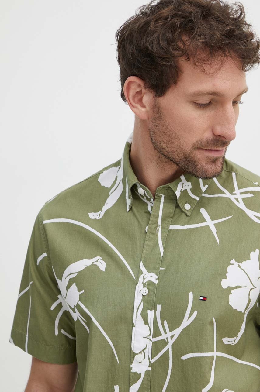 Βαμβακερό πουκάμισο Tommy Hilfiger ανδρικό, χρώμα: πράσινο, MW0MW34587 φωτογραφία