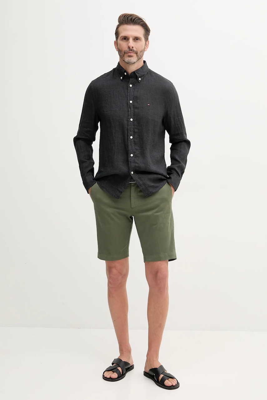 Льняная рубашка Tommy Hilfiger цвет синий regular воротник button-down MW0MW34602 Льняная рубашка Tommy Hilfiger цвет синий regular воротник button-down MW0MW34602
