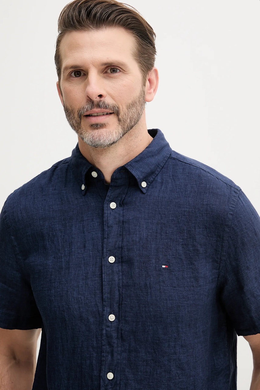 Πουκάμισο από λινό Tommy Hilfiger χρώμα: ναυτικό μπλε, MW0MW35207 φωτογραφία