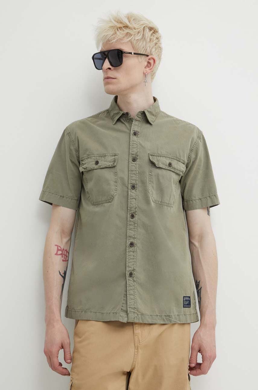 Superdry camasa din bumbac barbati, culoarea verde, cu guler clasic, regular Superdry camasa din bumbac barbati, culoarea verde, cu guler clasic, regular