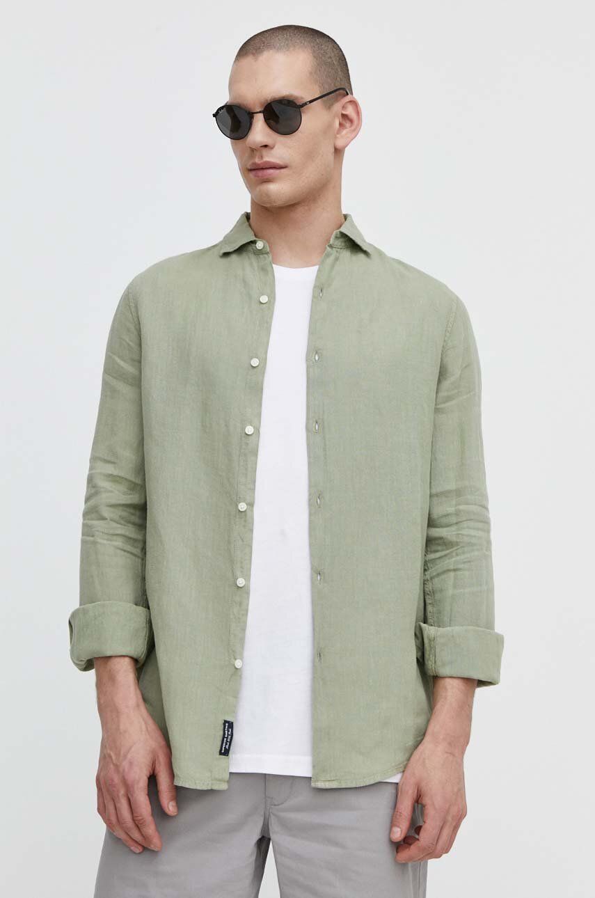 Superdry camasa de in culoarea verde, cu guler italian, regular