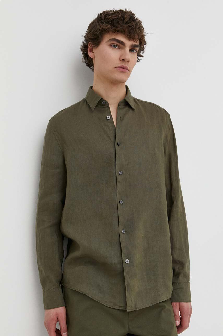 Drykorn camasa de in RAMIS culoarea verde, cu guler clasic, relaxed, 126004 47350