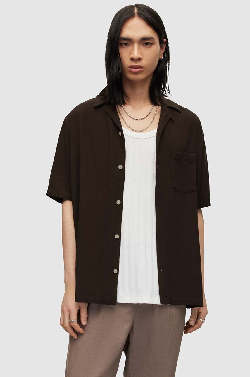 AllSaints camasa CUDI barbati, culoarea negru, relaxed