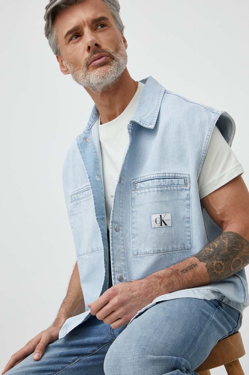 

Дънков елек Calvin Klein Jeans мъжки в синьо преходен модел J30J325309, Син