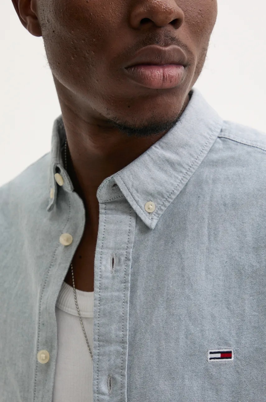 Бавовняна сорочка Tommy Jeans чоловіча колір зелений regular комір button-down 